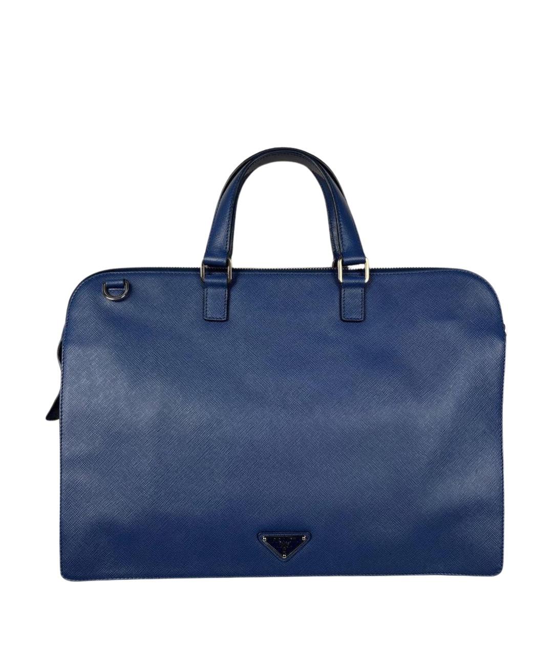 PRADA Темно-синий кожаный портфель, фото 1