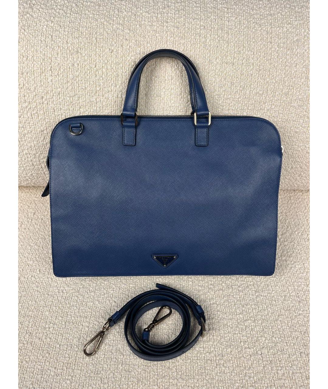 PRADA Темно-синий кожаный портфель, фото 5