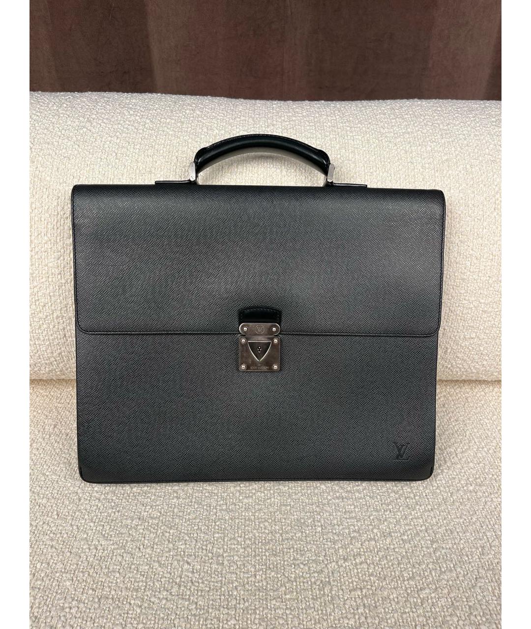 LOUIS VUITTON Черный кожаный портфель, фото 2