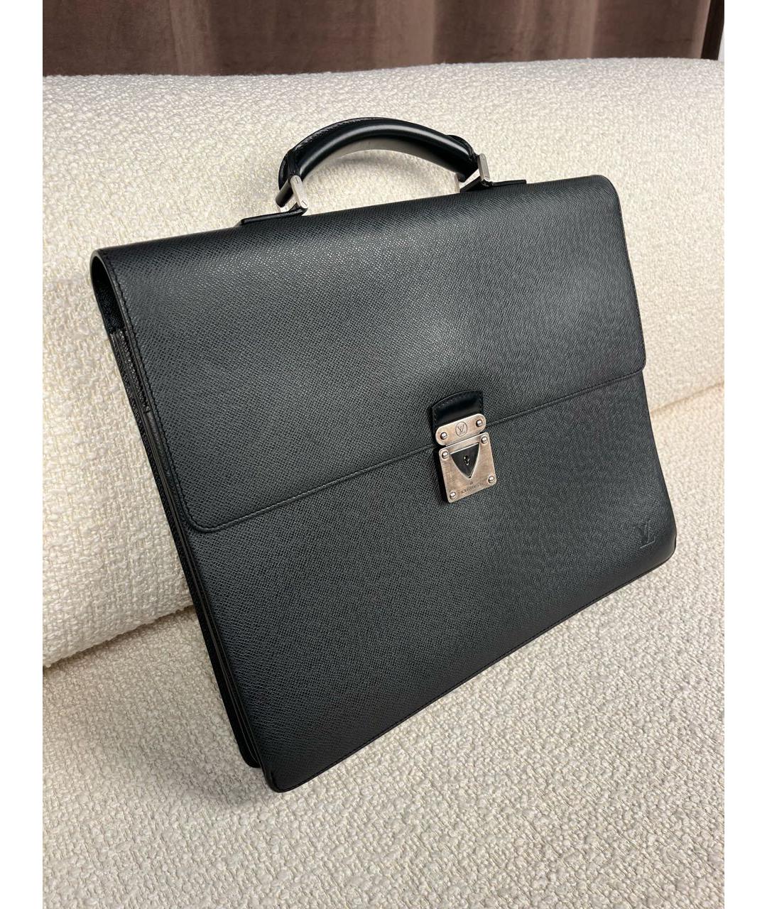 LOUIS VUITTON Черный кожаный портфель, фото 3