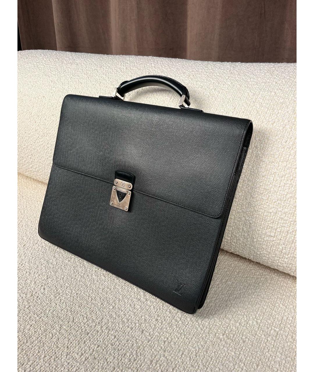 LOUIS VUITTON Черный кожаный портфель, фото 6