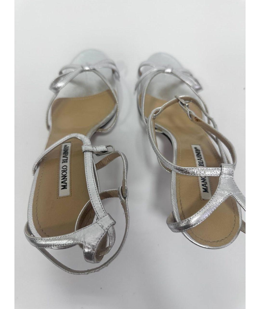 MANOLO BLAHNIK Серебряные кожаные босоножки, фото 3