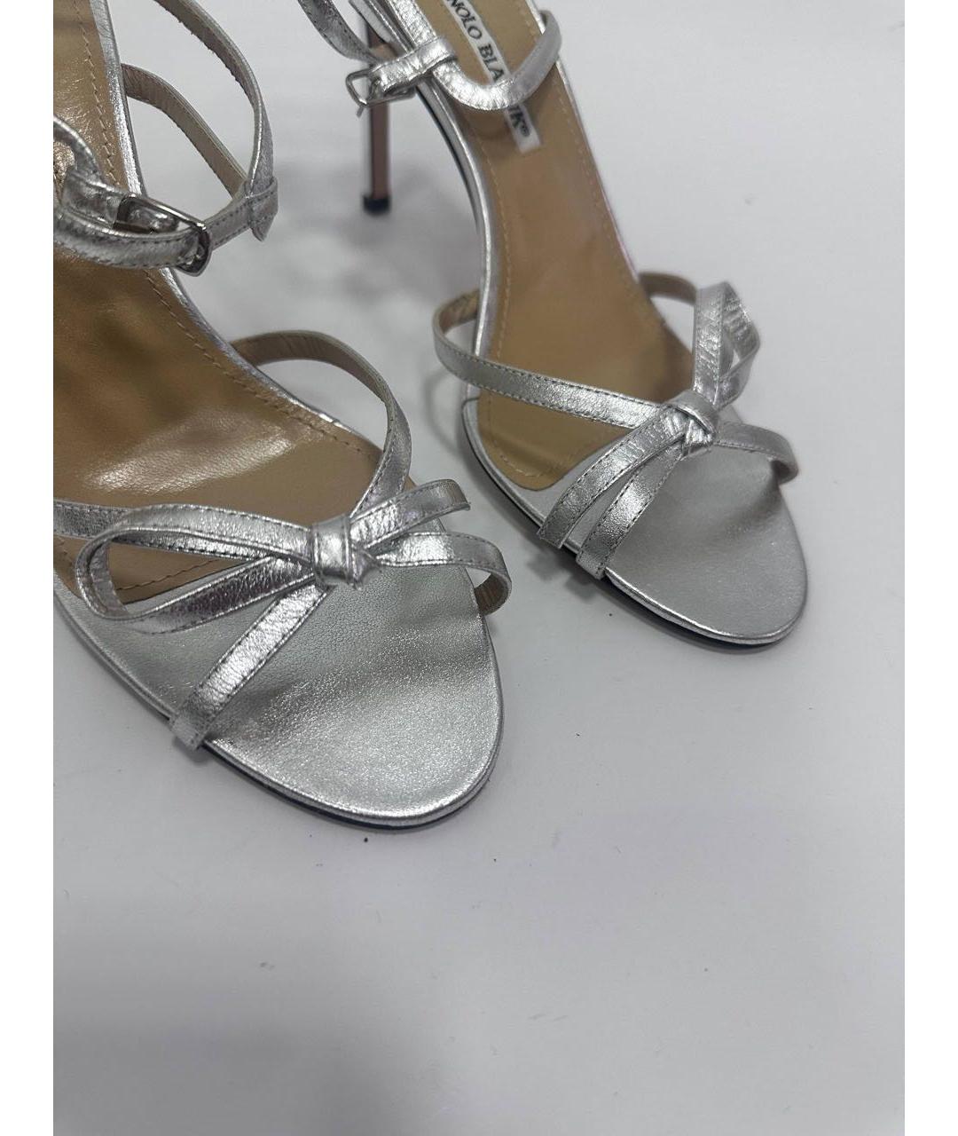 MANOLO BLAHNIK Серебряные кожаные босоножки, фото 7