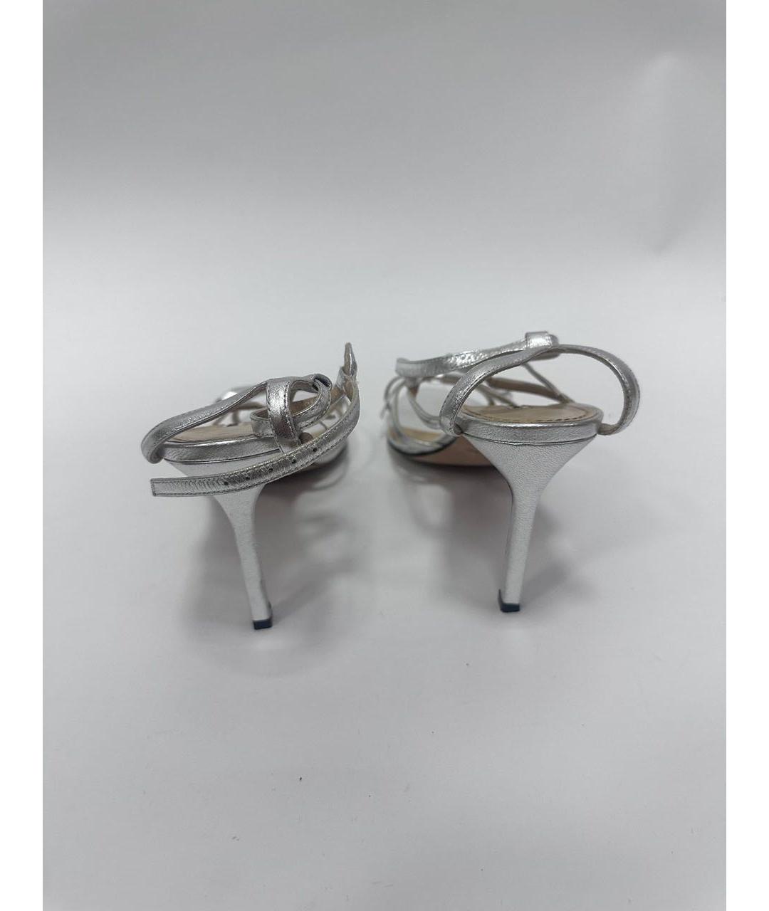 MANOLO BLAHNIK Серебряные кожаные босоножки, фото 4