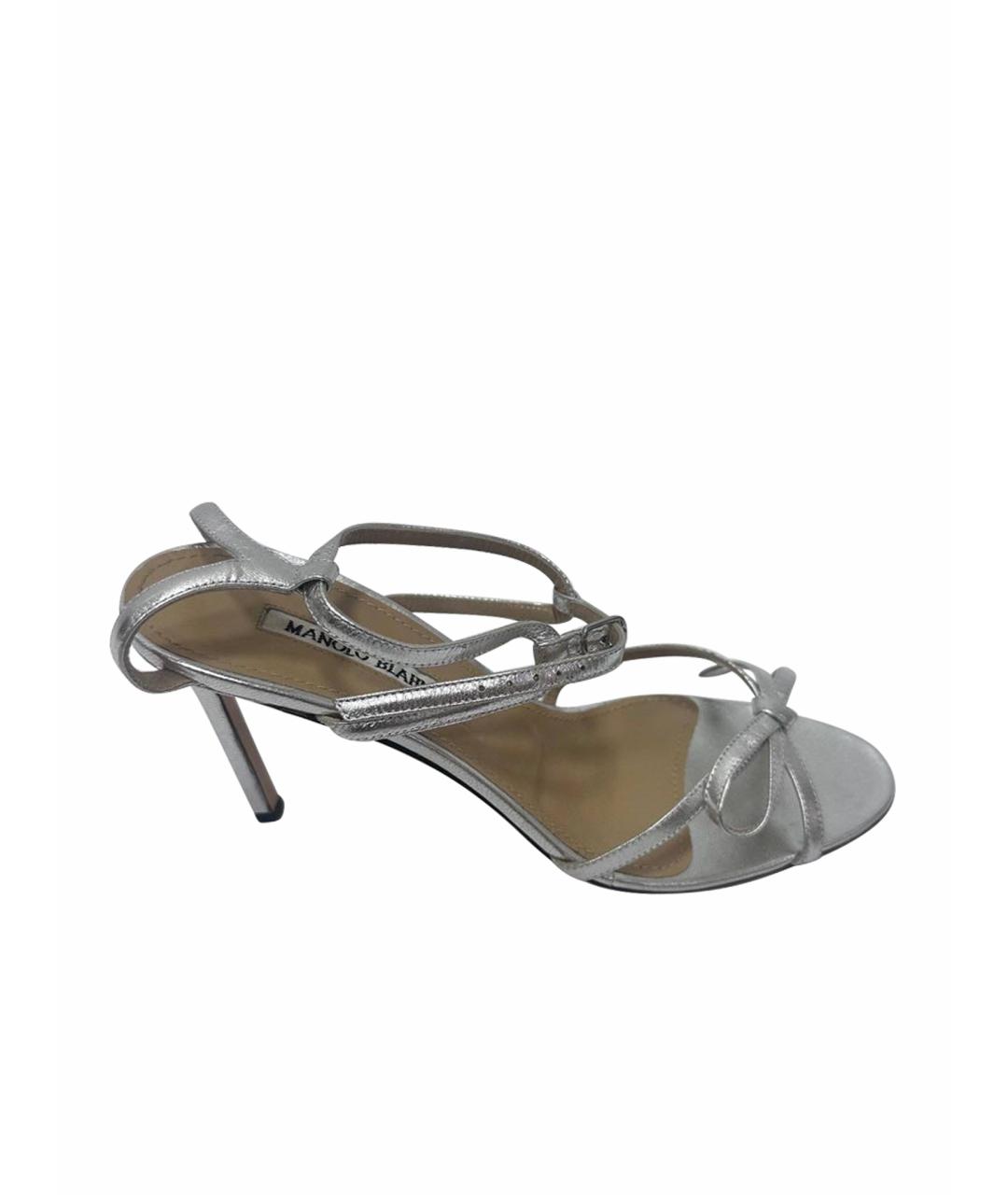 MANOLO BLAHNIK Серебряные кожаные босоножки, фото 1