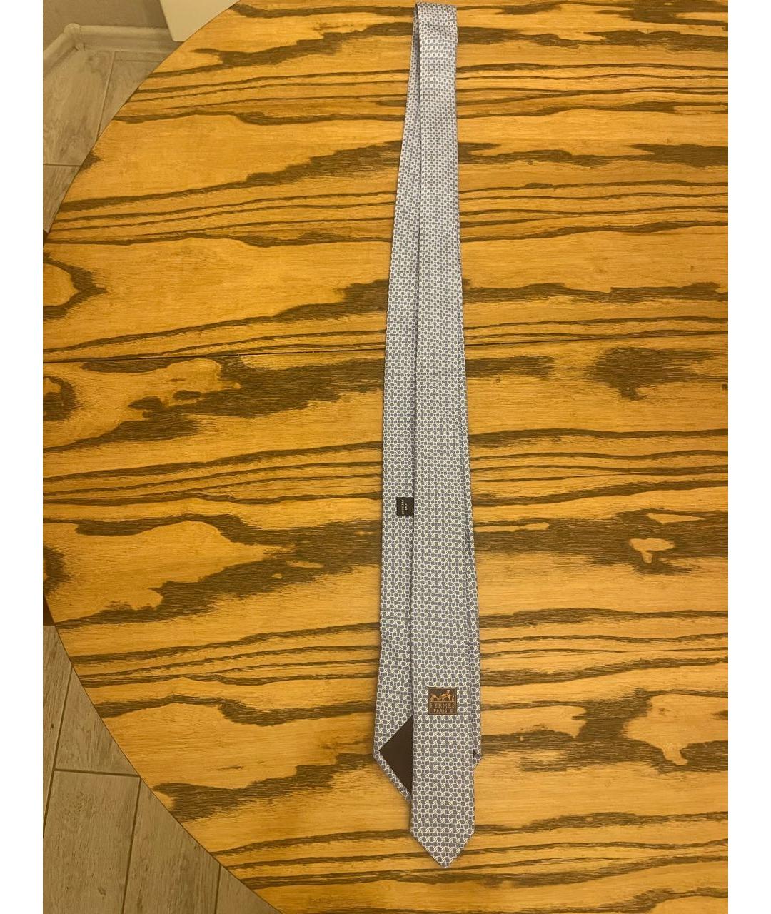 HERMES Голубой шелковый галстук, фото 7