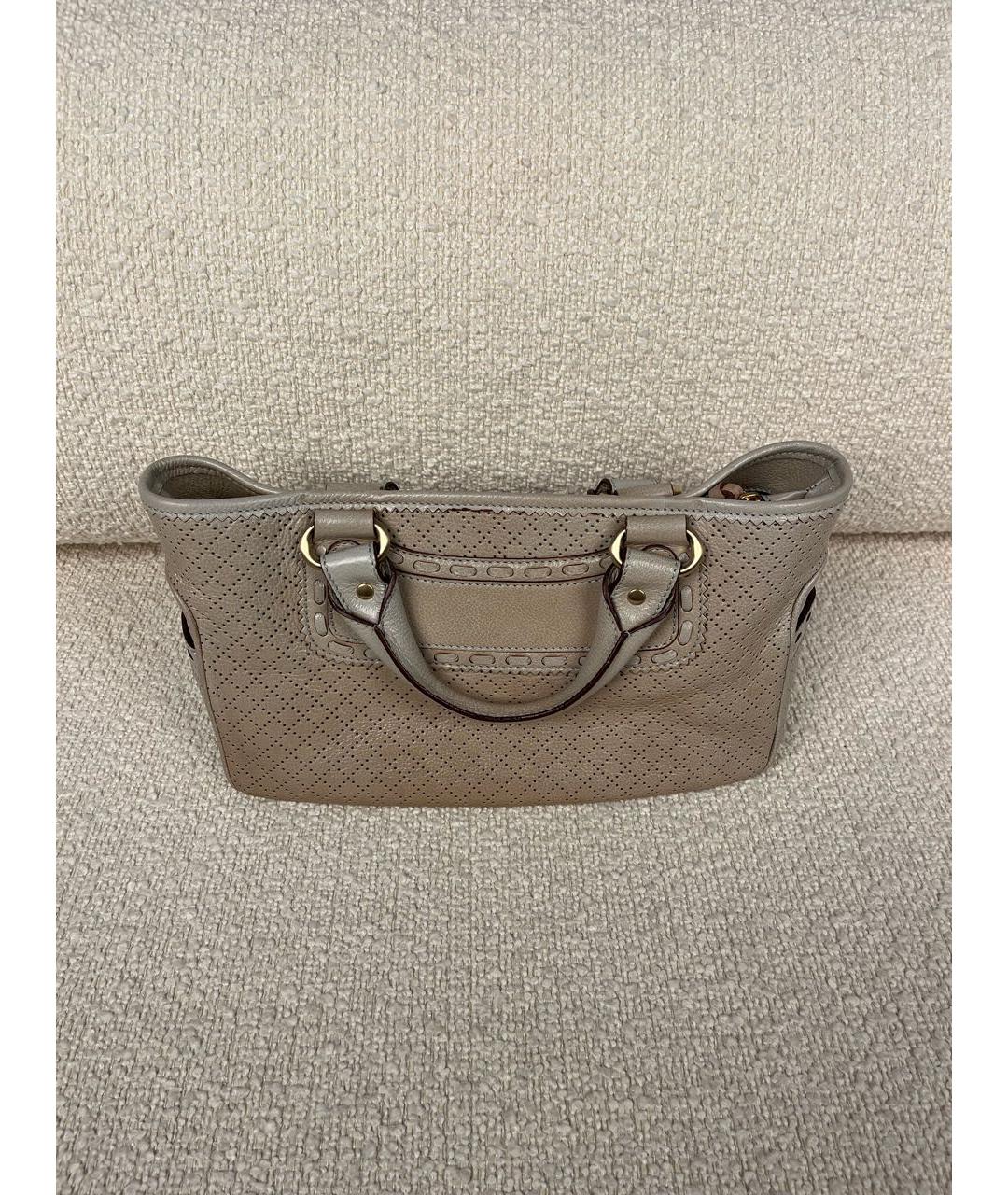 CELINE Бежевая кожаная сумка с короткими ручками, фото 3