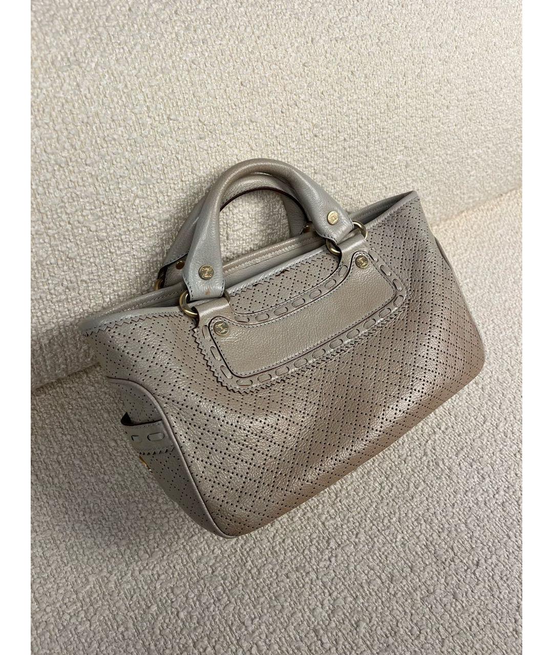 CELINE Бежевая кожаная сумка с короткими ручками, фото 2