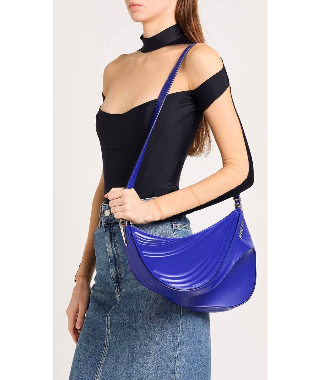 MUGLER Синяя кожаная сумка через плечо, фото 3
