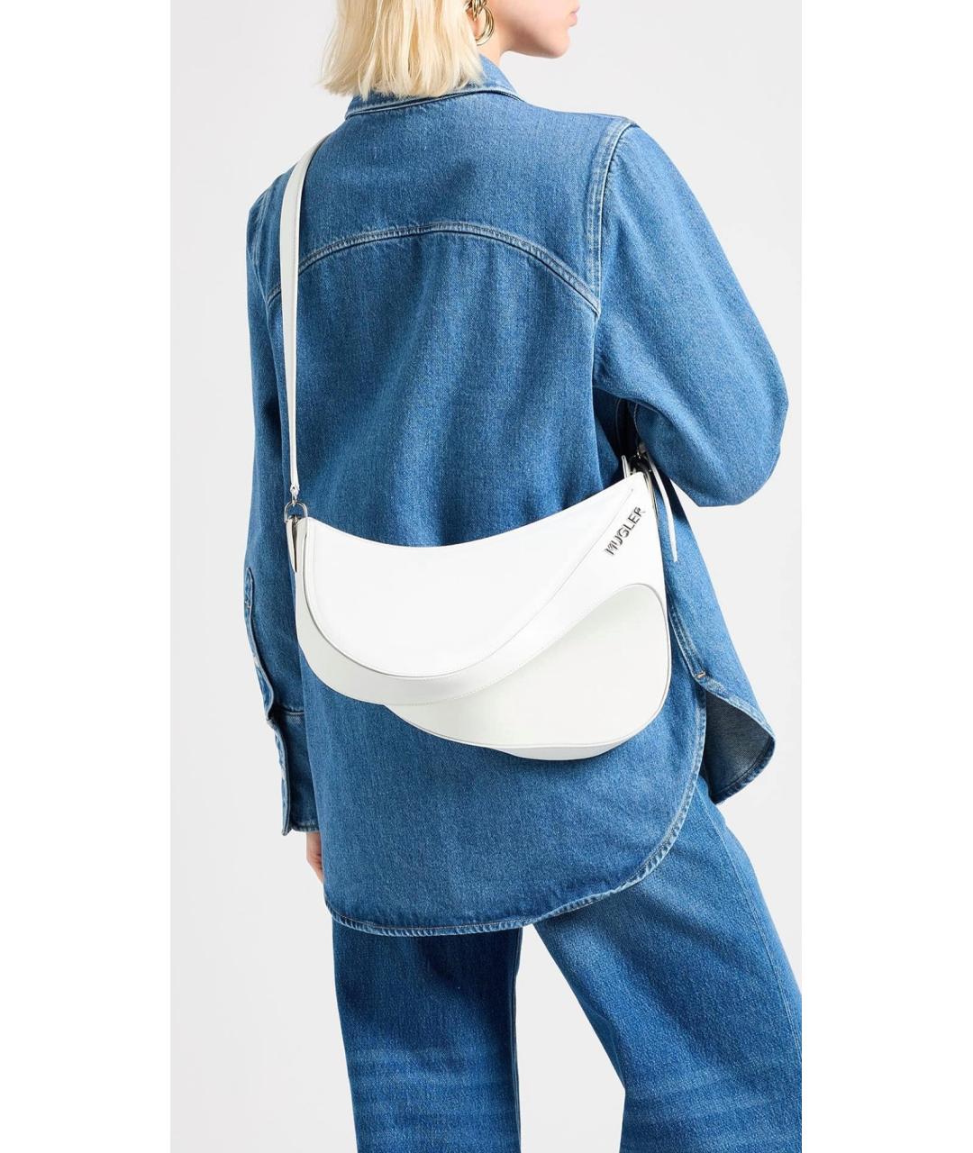 MUGLER Белая кожаная сумка через плечо, фото 3