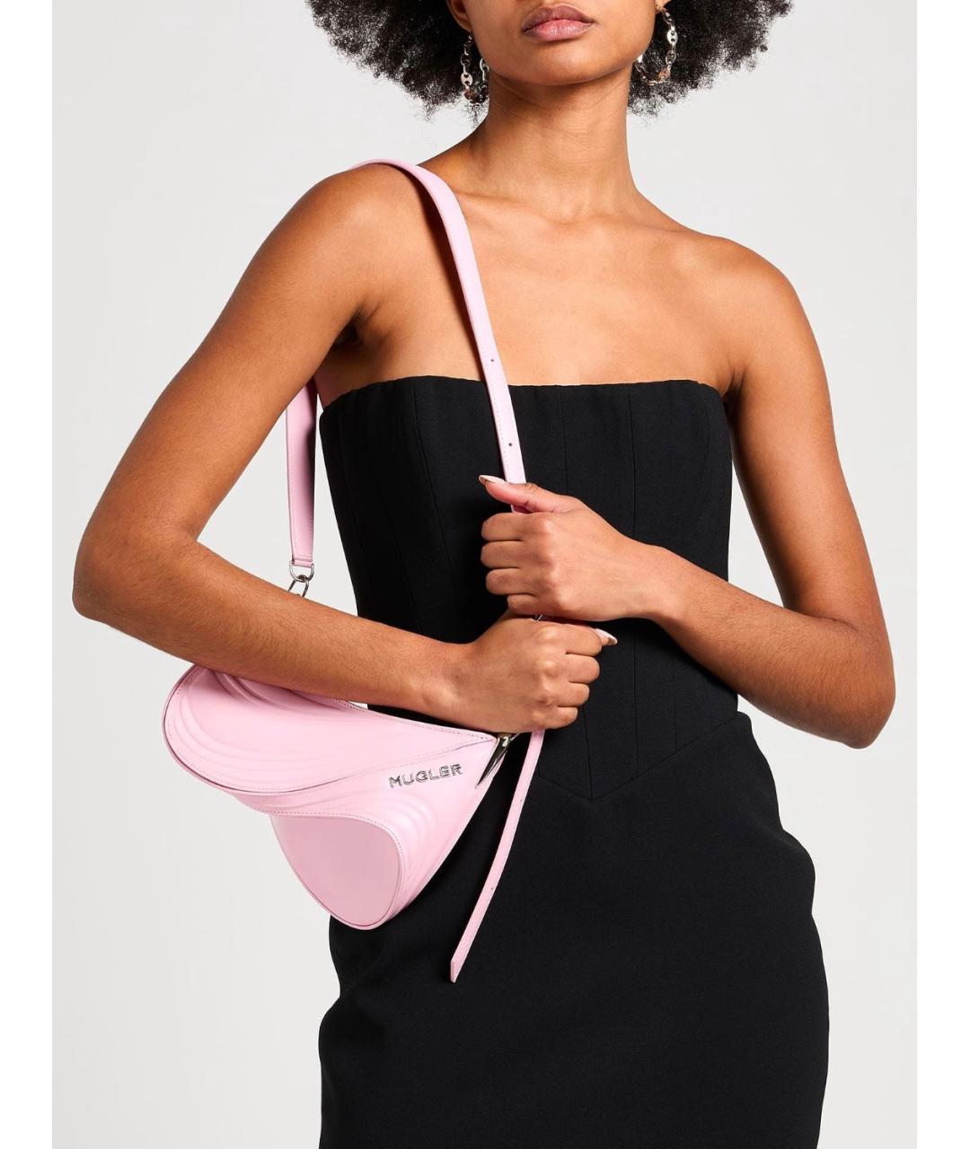 MUGLER Розовая кожаная сумка через плечо, фото 3