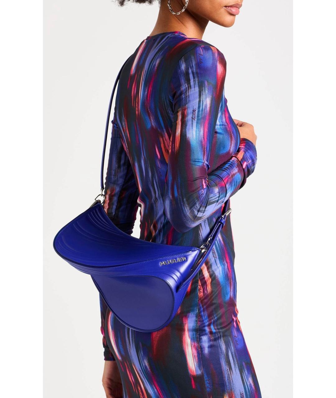MUGLER Синяя кожаная сумка через плечо, фото 3