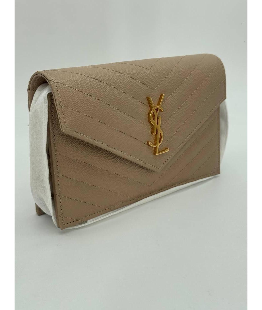 SAINT LAURENT Бежевый кожаный кошелек, фото 3