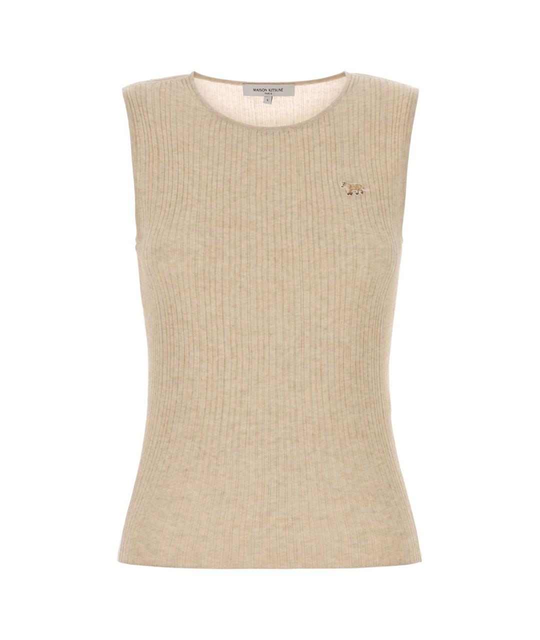 MAISON KITSUNE Бежевая хлопковая футболка, фото 1
