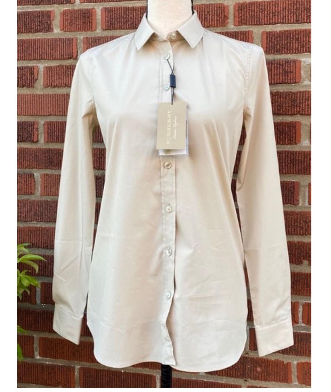 BURBERRY Бежевая хлопко-эластановая рубашка, фото 3