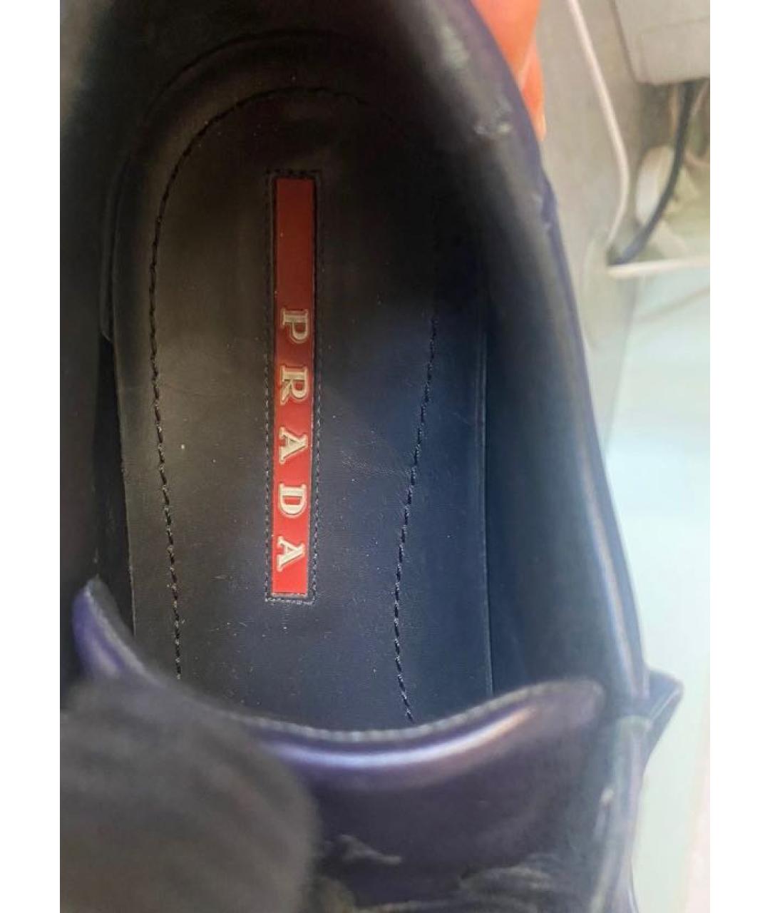 PRADA Темно-синие кожаные низкие кроссовки / кеды, фото 3