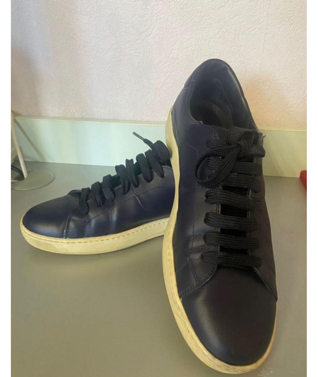 PRADA Темно-синие кожаные низкие кроссовки / кеды, фото 5