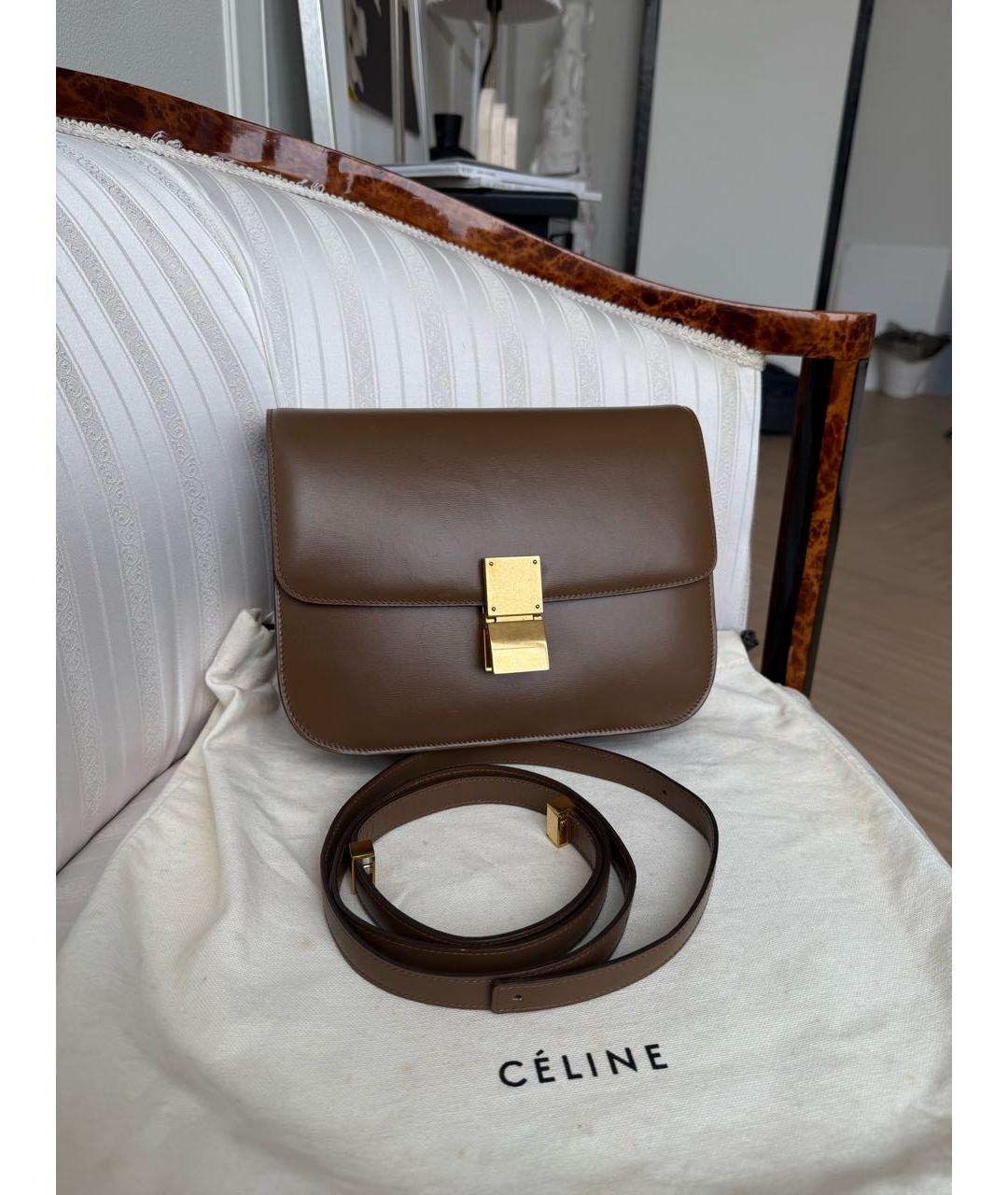 CELINE Коричневая кожаная сумка через плечо, фото 6