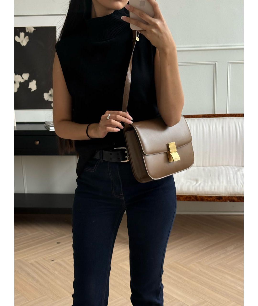 CELINE Коричневая кожаная сумка через плечо, фото 5