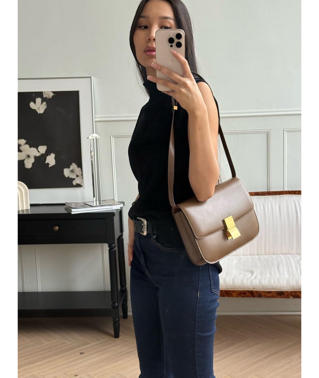 CELINE Коричневая кожаная сумка через плечо, фото 4