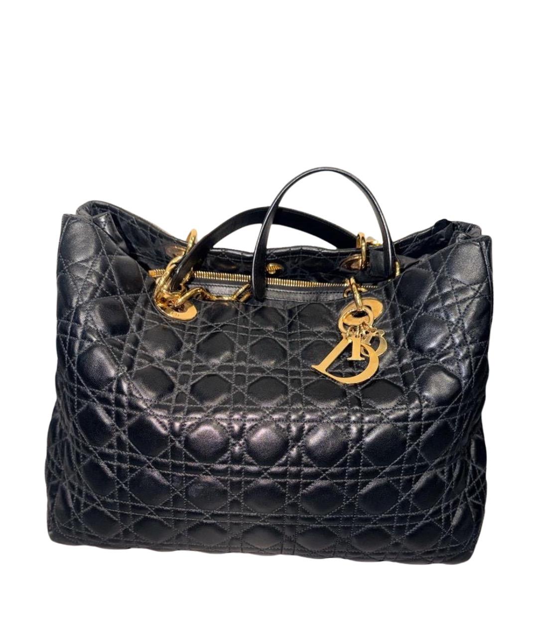 CHRISTIAN DIOR Черная кожаная сумка тоут, фото 1