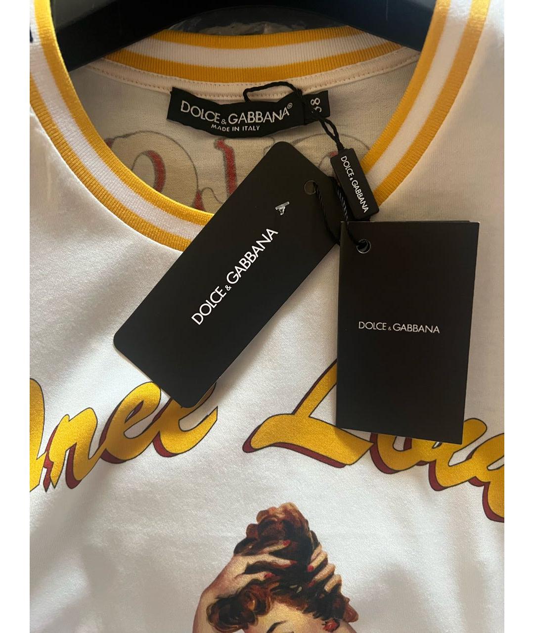 DOLCE&GABBANA Белая хлопко-эластановая футболка, фото 4