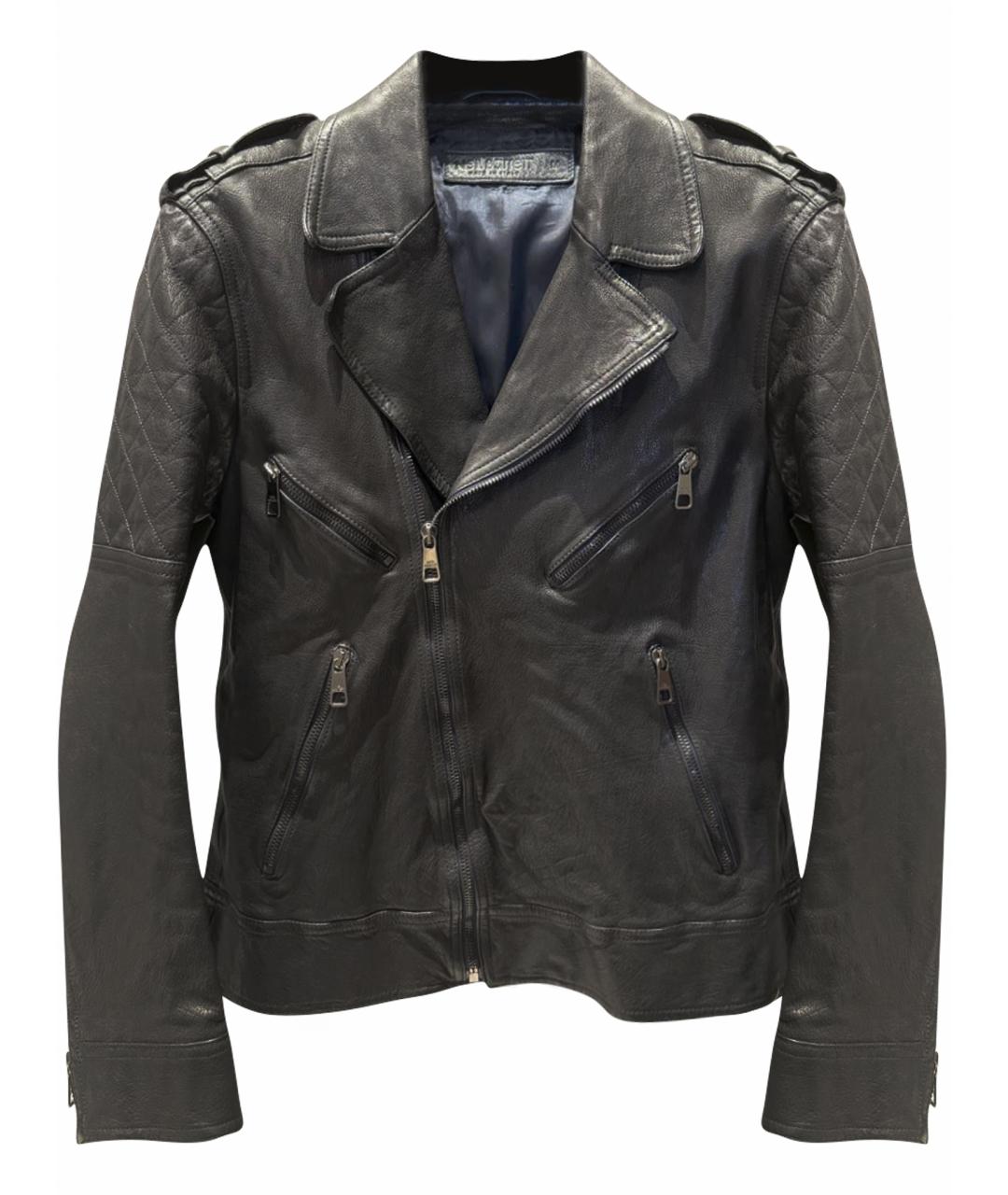 NEIL BARRETT Темно-синяя кожаная куртка, фото 1