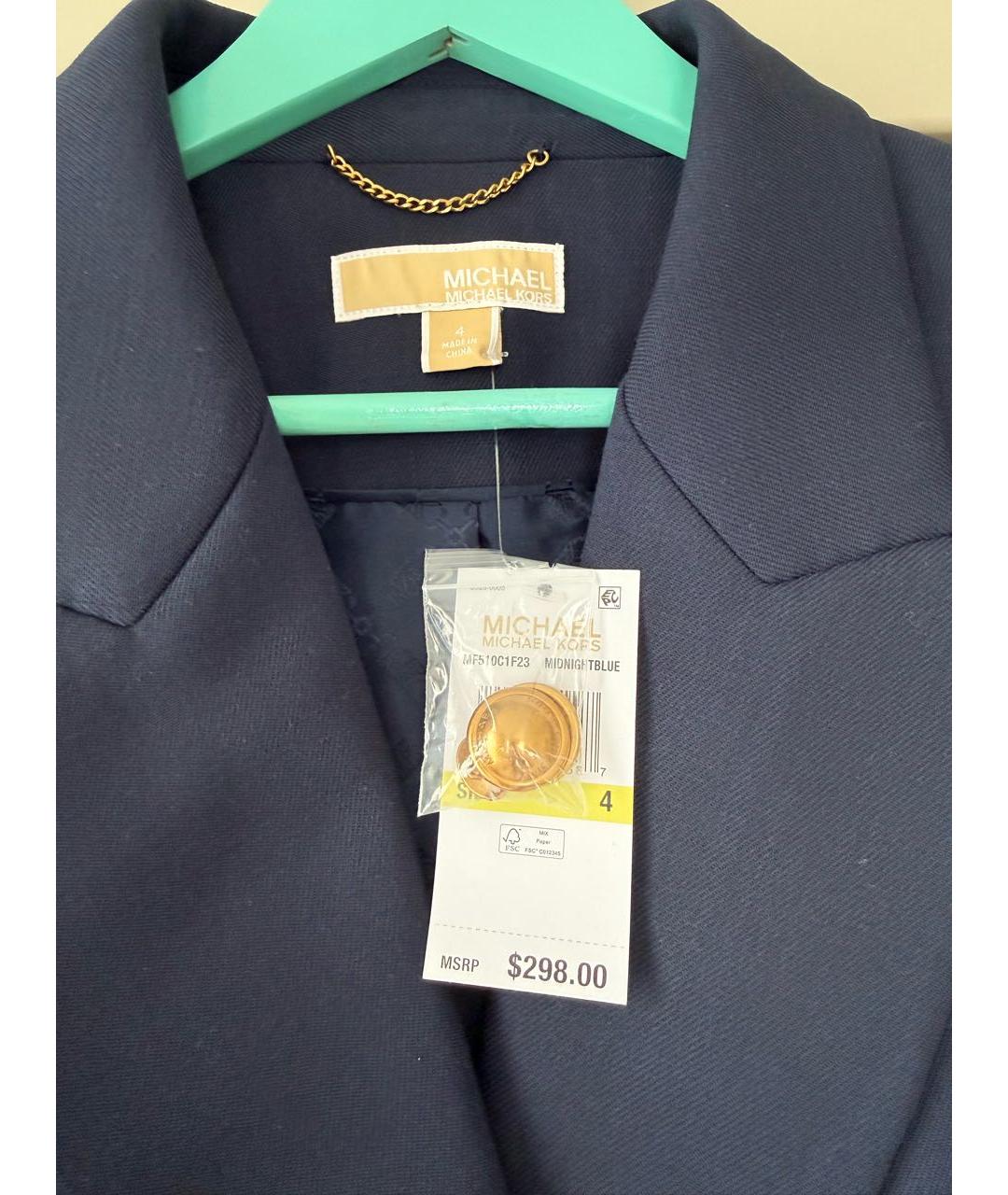 MICHAEL MICHAEL KORS Темно-синий шерстяной жакет/пиджак, фото 8