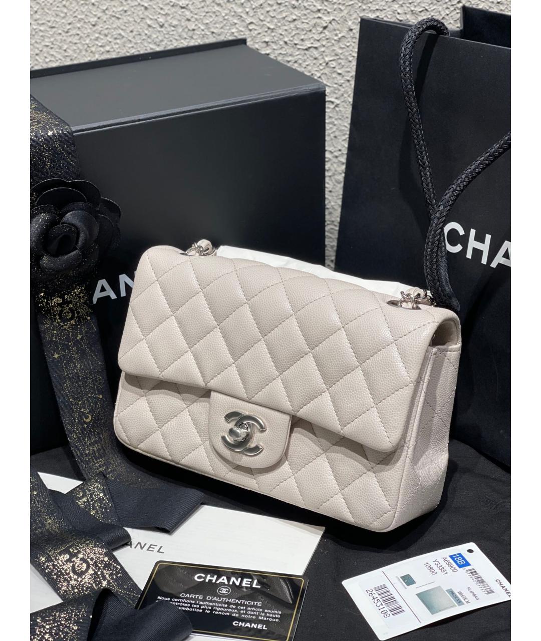 CHANEL Белая кожаная сумка через плечо, фото 6