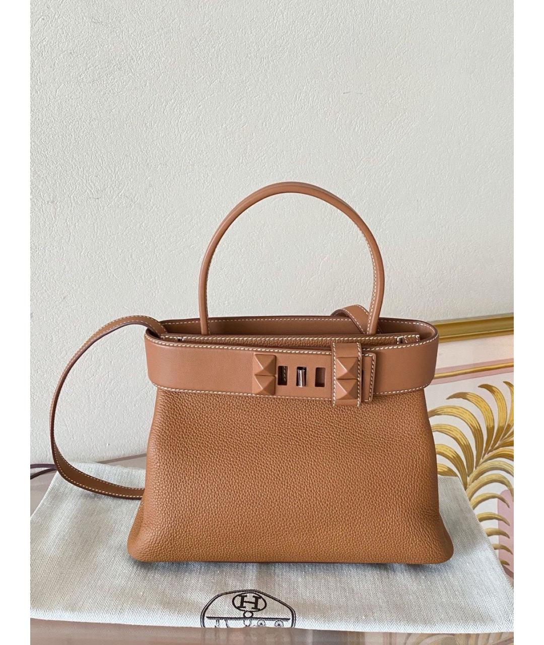 HERMES Коричневая кожаная сумка с короткими ручками, фото 6