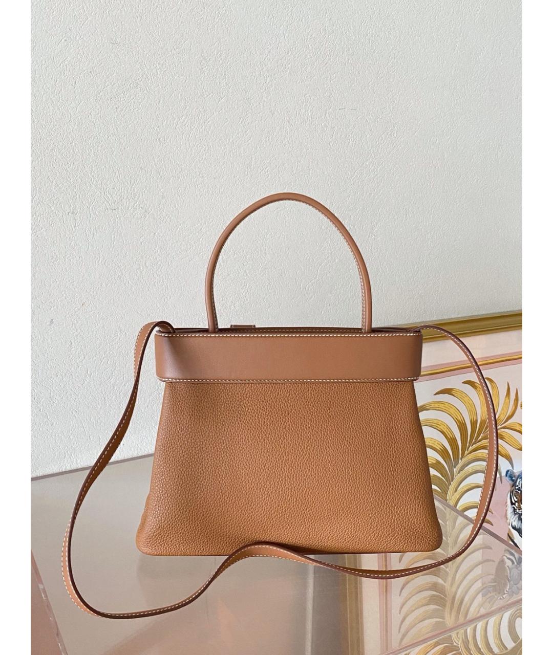 HERMES Коричневая кожаная сумка с короткими ручками, фото 3