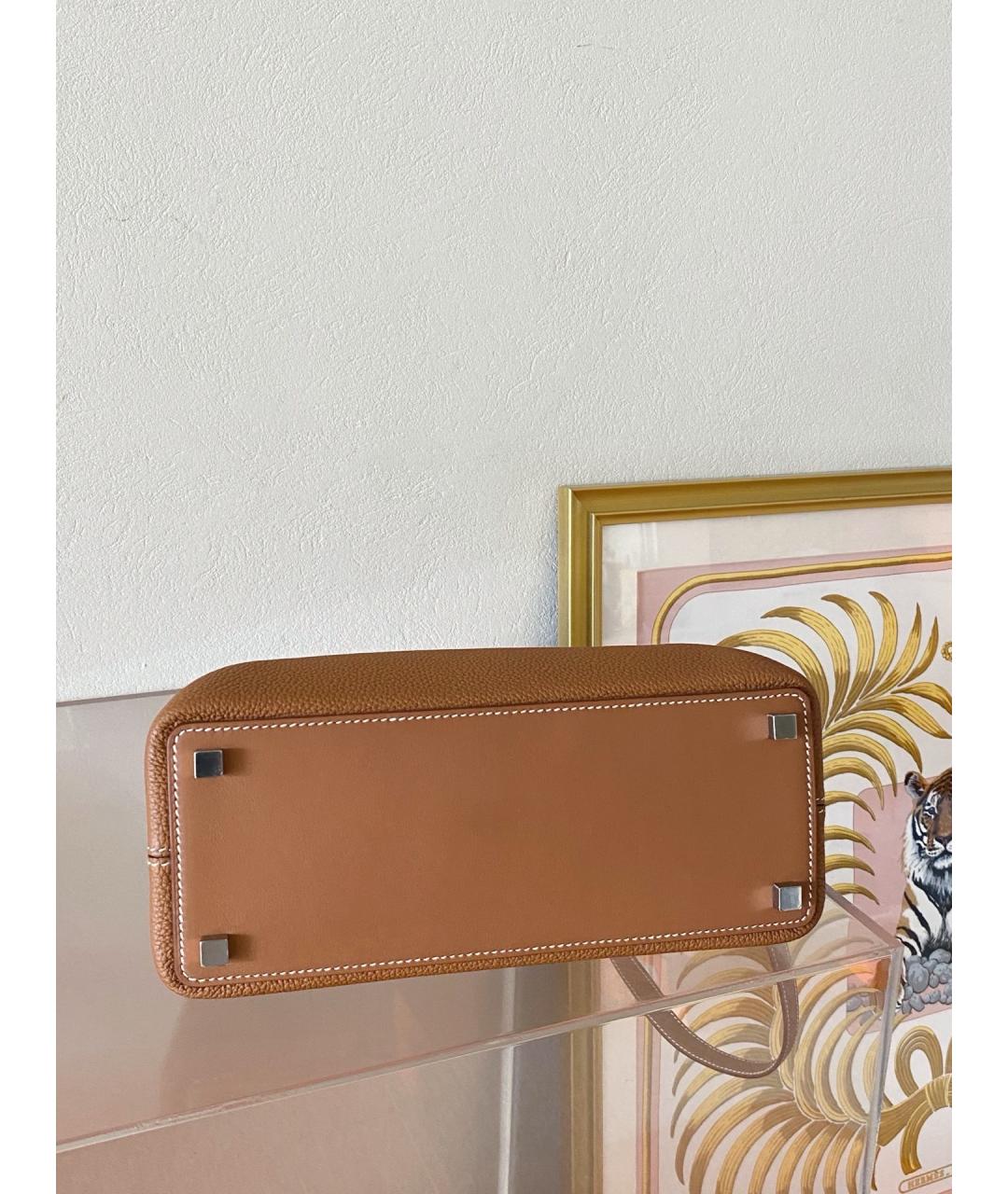 HERMES Коричневая кожаная сумка с короткими ручками, фото 4