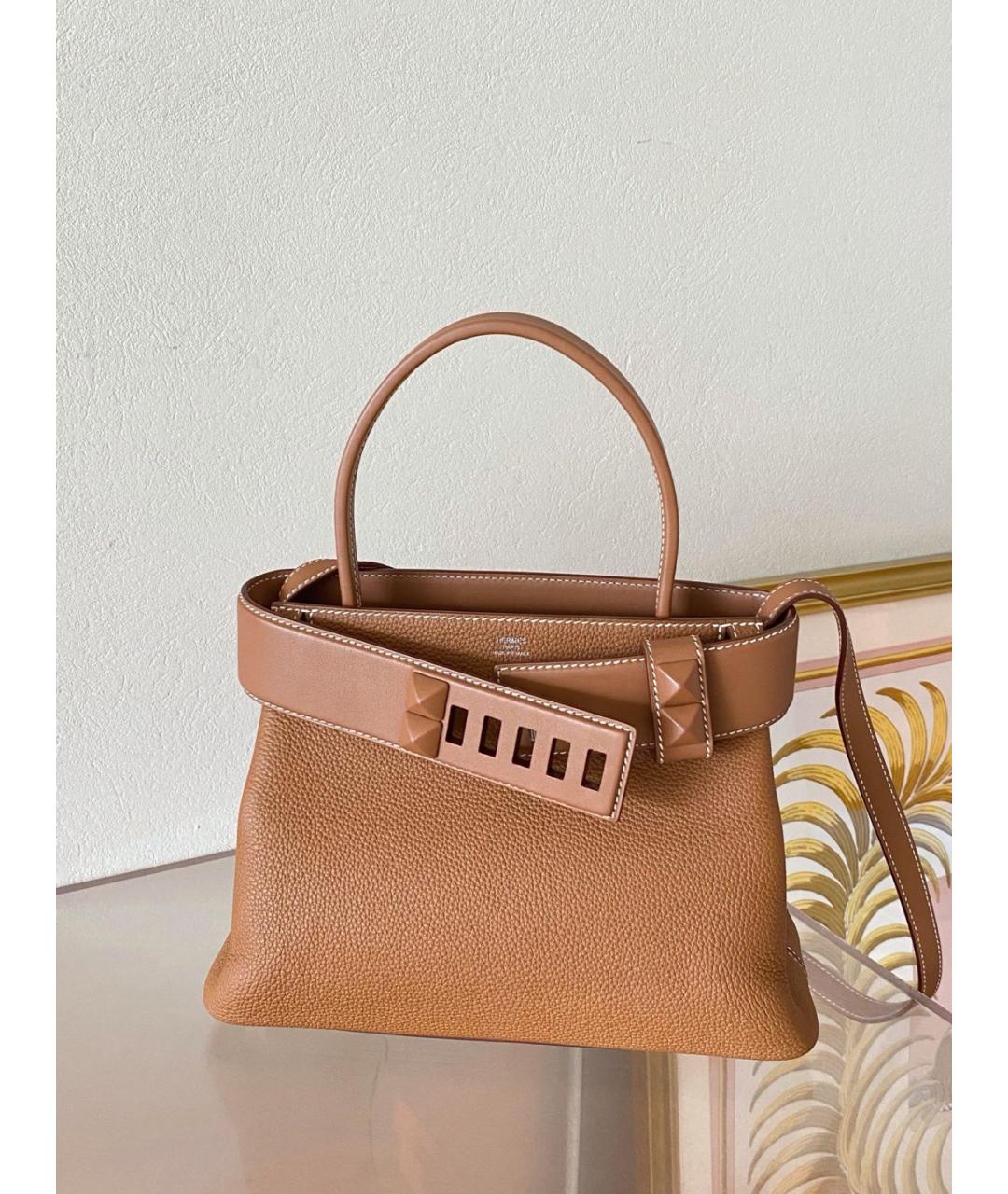 HERMES Коричневая кожаная сумка с короткими ручками, фото 5
