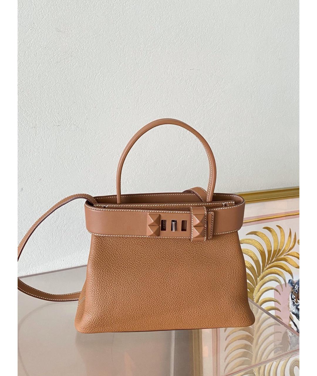 HERMES Коричневая кожаная сумка с короткими ручками, фото 2