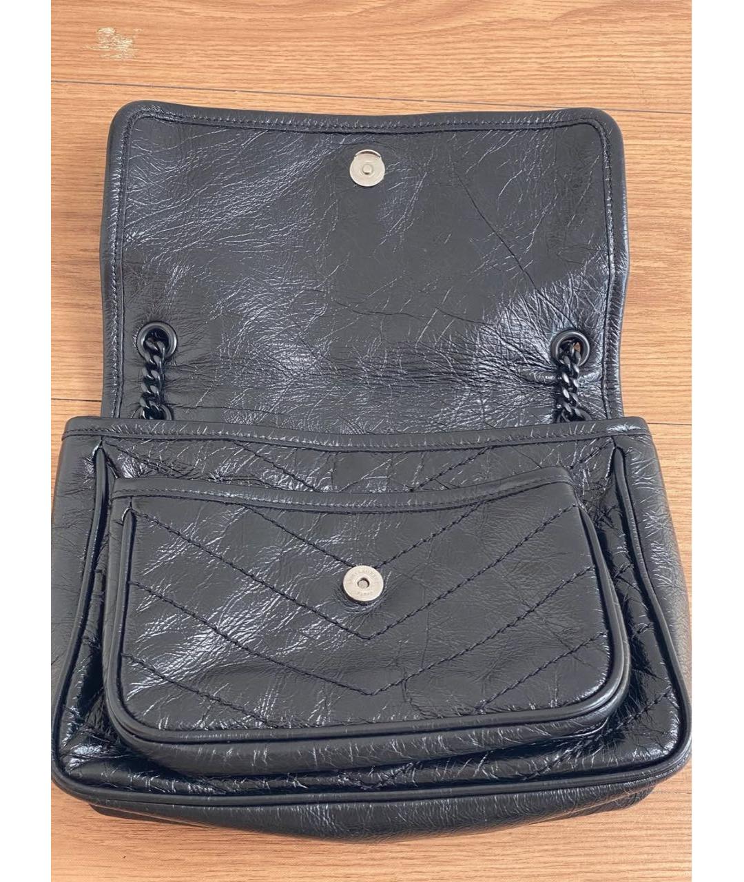 SAINT LAURENT Черная кожаная сумка через плечо, фото 2