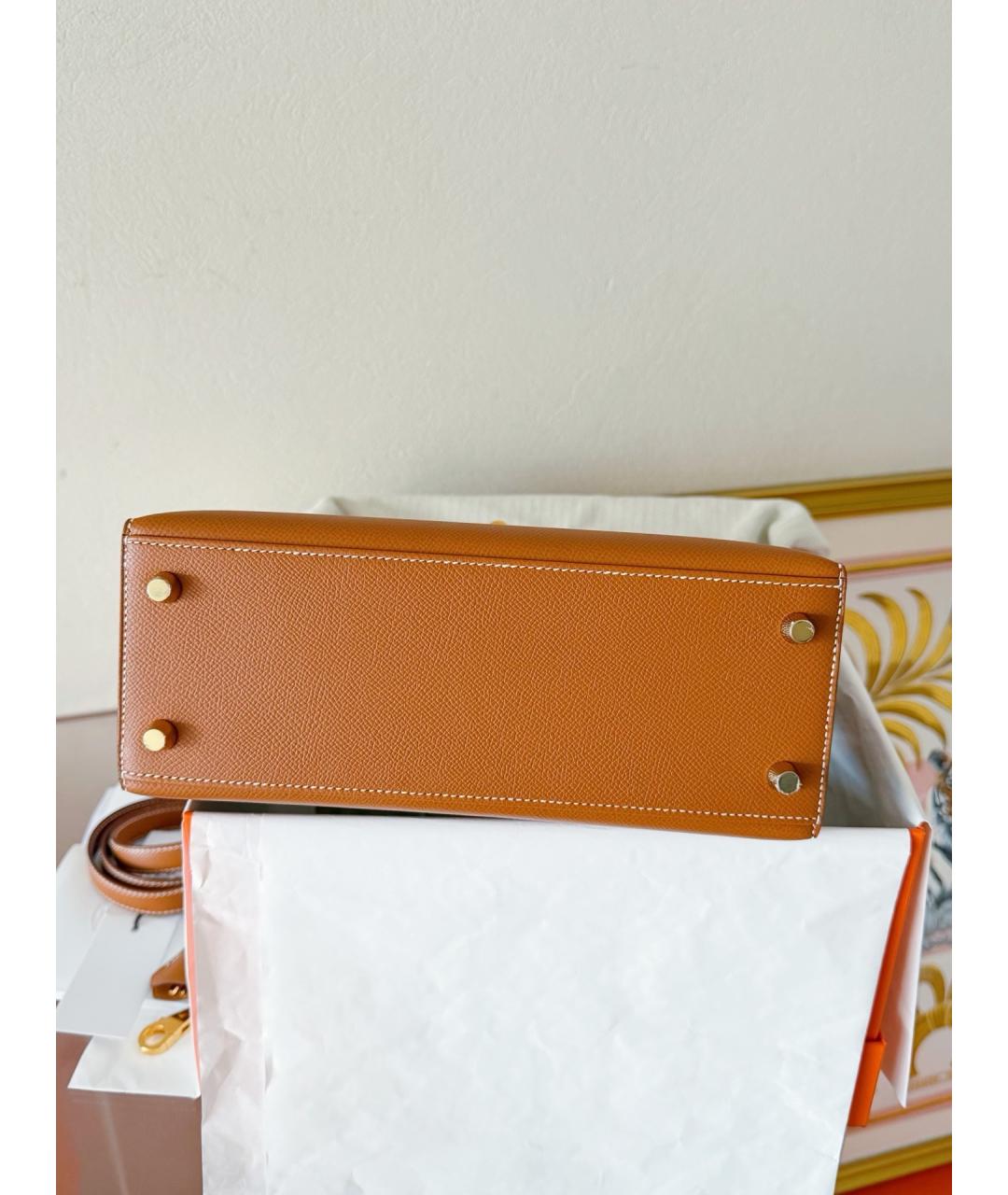 HERMES Коричневая кожаная сумка с короткими ручками, фото 6