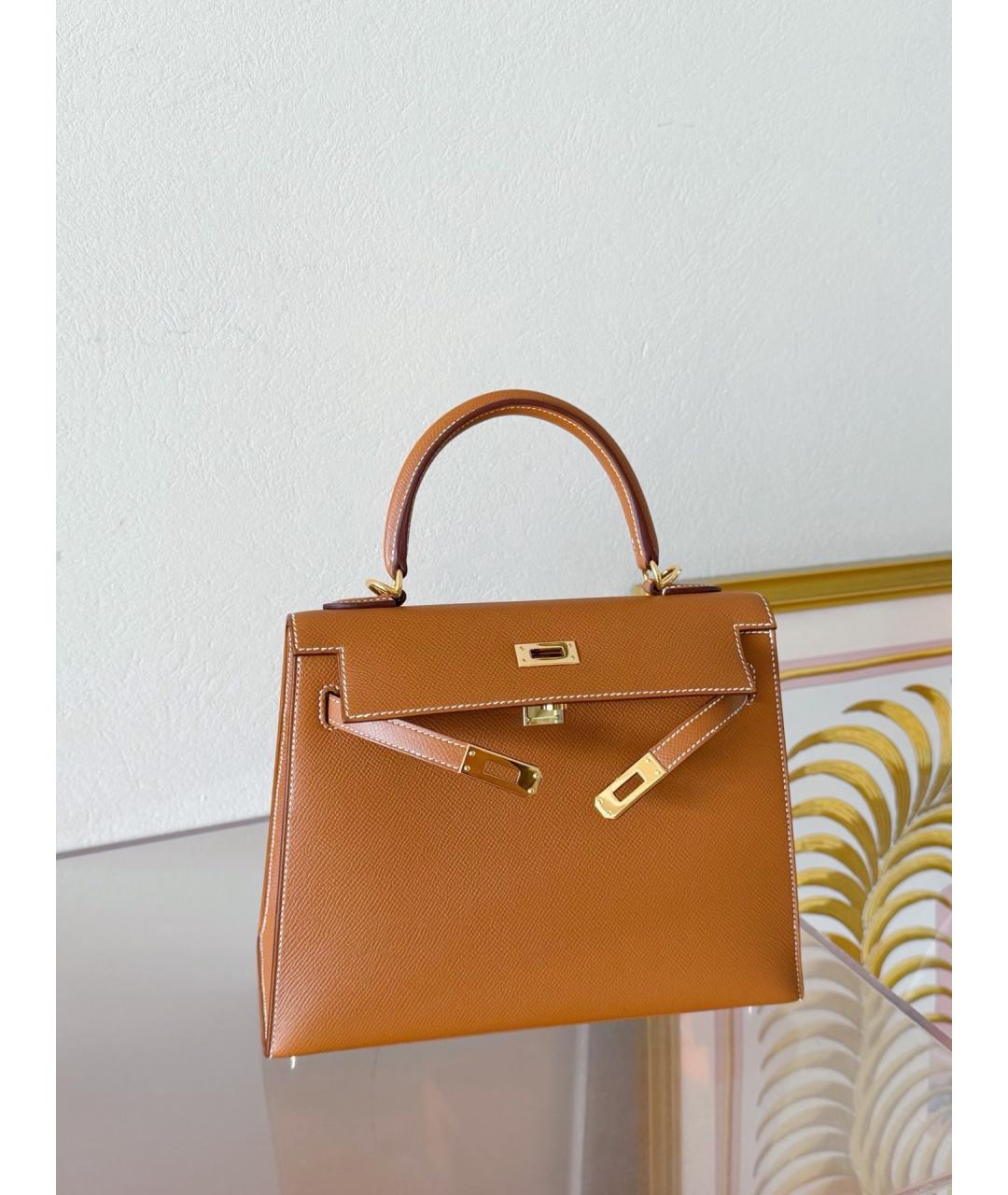 HERMES Коричневая кожаная сумка с короткими ручками, фото 7