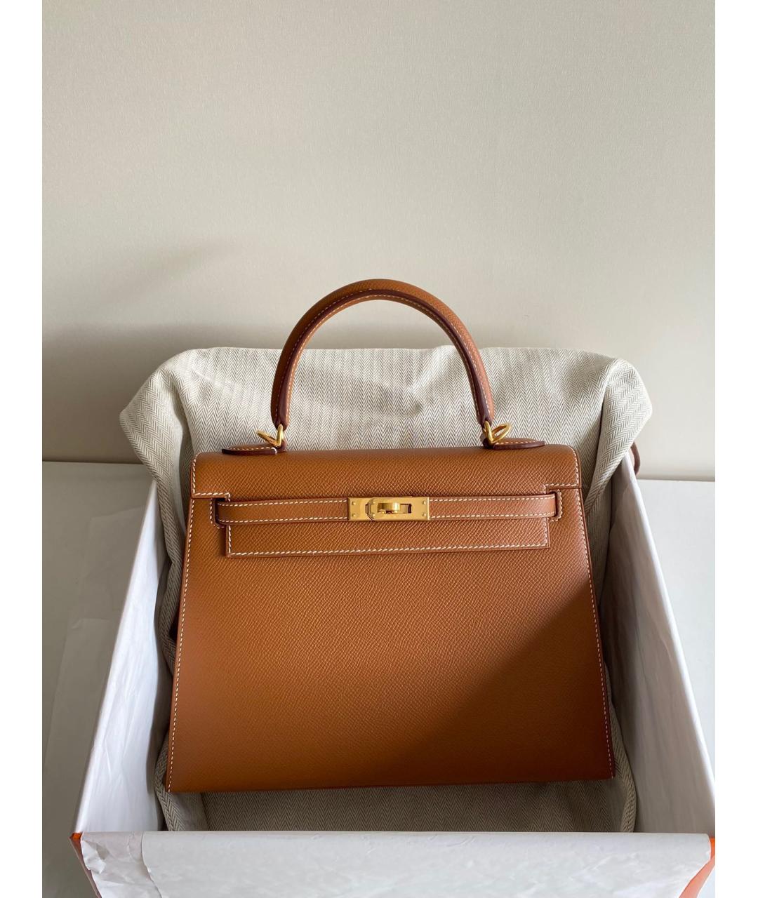 HERMES Коричневая кожаная сумка с короткими ручками, фото 8