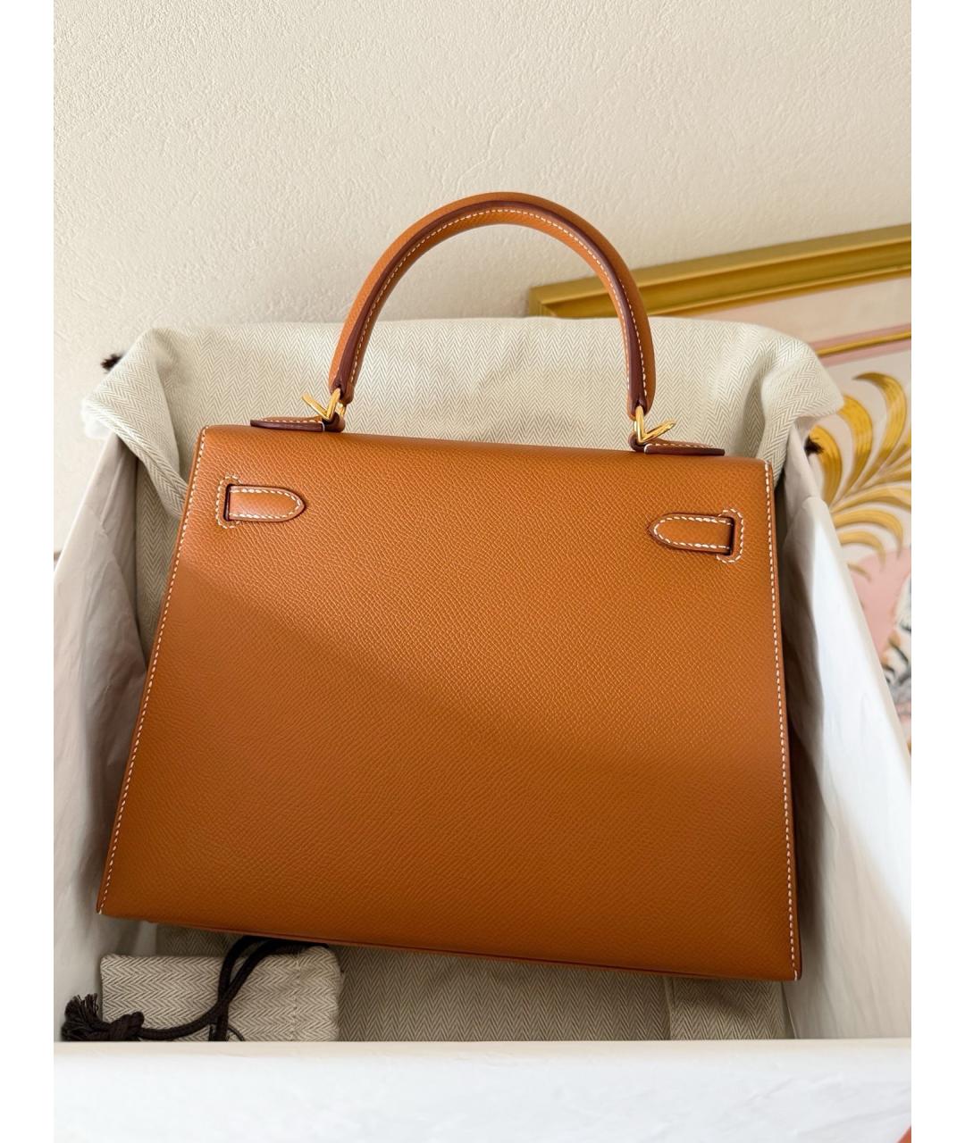 HERMES Коричневая кожаная сумка с короткими ручками, фото 4