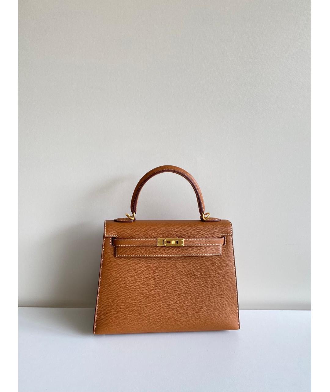 HERMES Коричневая кожаная сумка с короткими ручками, фото 2
