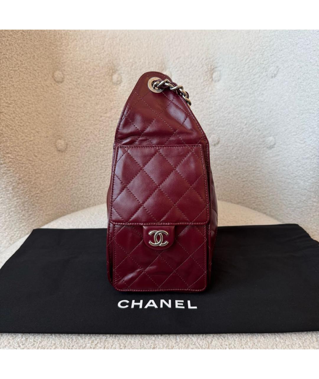 CHANEL Бордовая кожаная сумка через плечо, фото 4