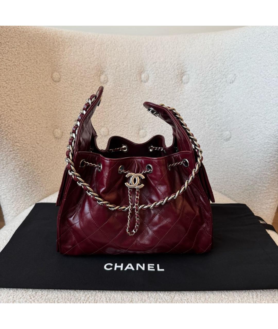 CHANEL Бордовая кожаная сумка через плечо, фото 2