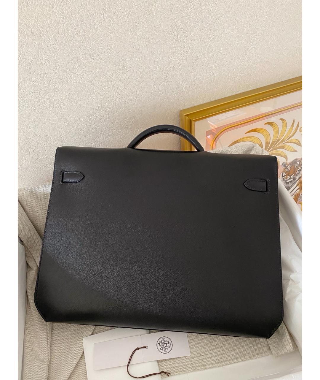 HERMES Черная кожаная сумка с короткими ручками, фото 2