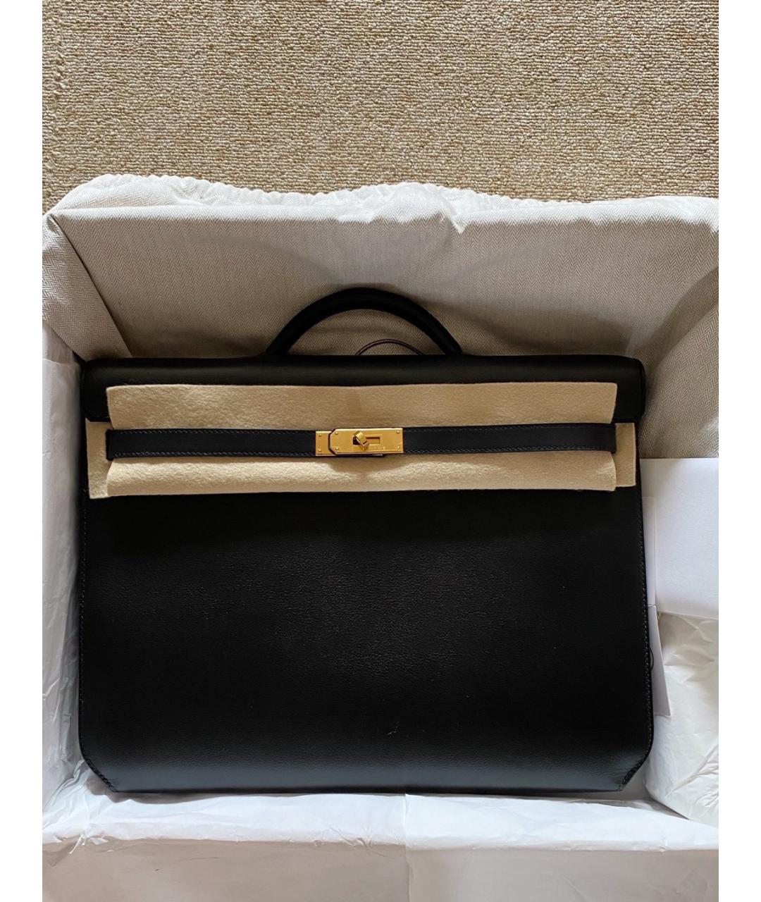 HERMES Черная кожаная сумка с короткими ручками, фото 5