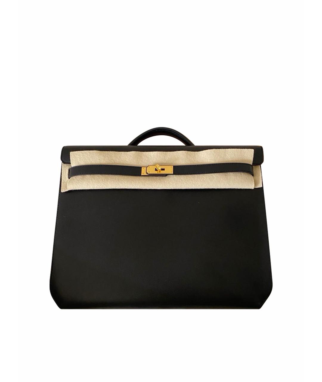 HERMES Черная кожаная сумка с короткими ручками, фото 1