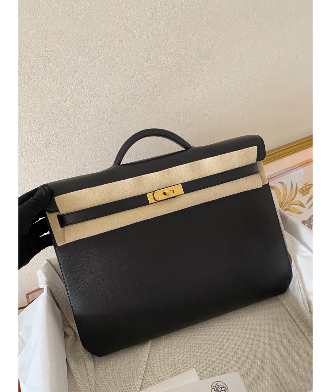 HERMES Черная кожаная сумка с короткими ручками, фото 3