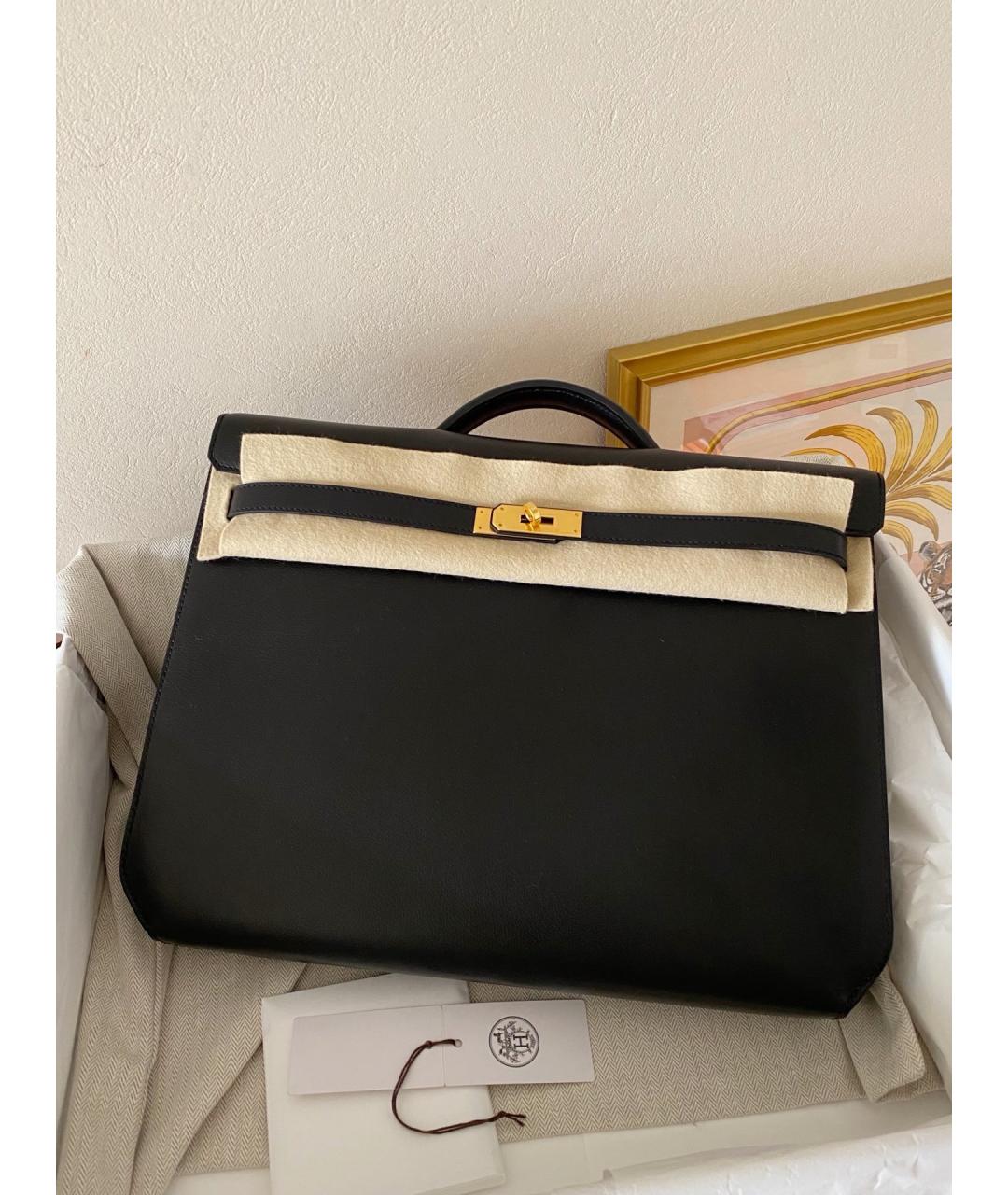 HERMES Черная кожаная сумка с короткими ручками, фото 6