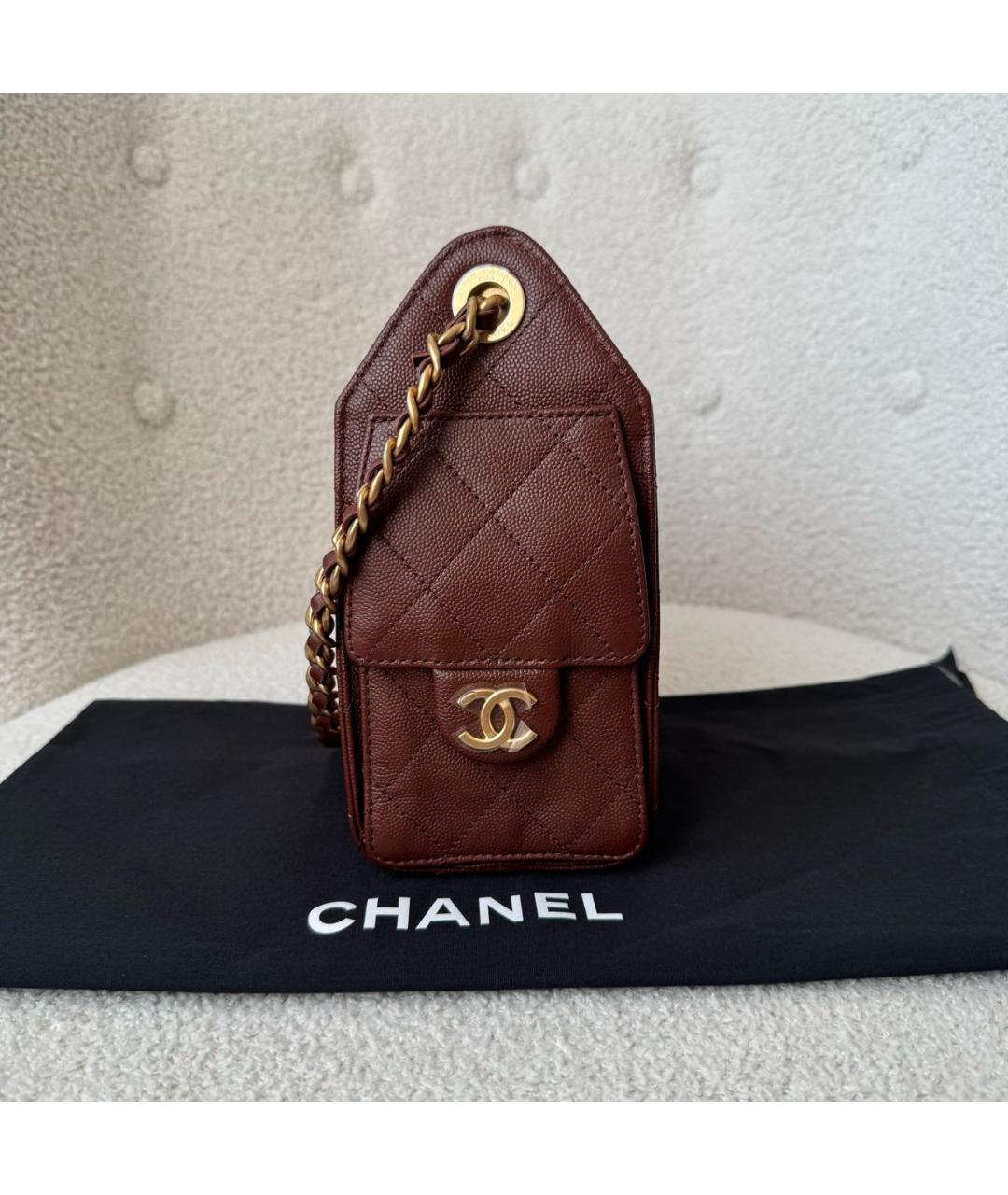 CHANEL Бордовая кожаная сумка через плечо, фото 3