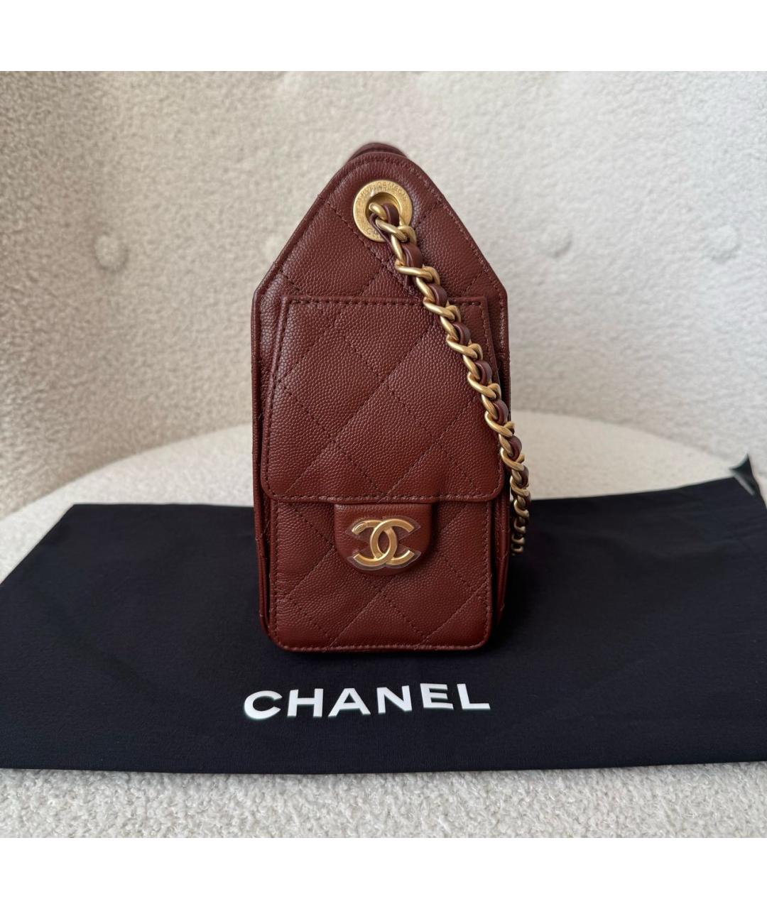 CHANEL Бордовая кожаная сумка через плечо, фото 5