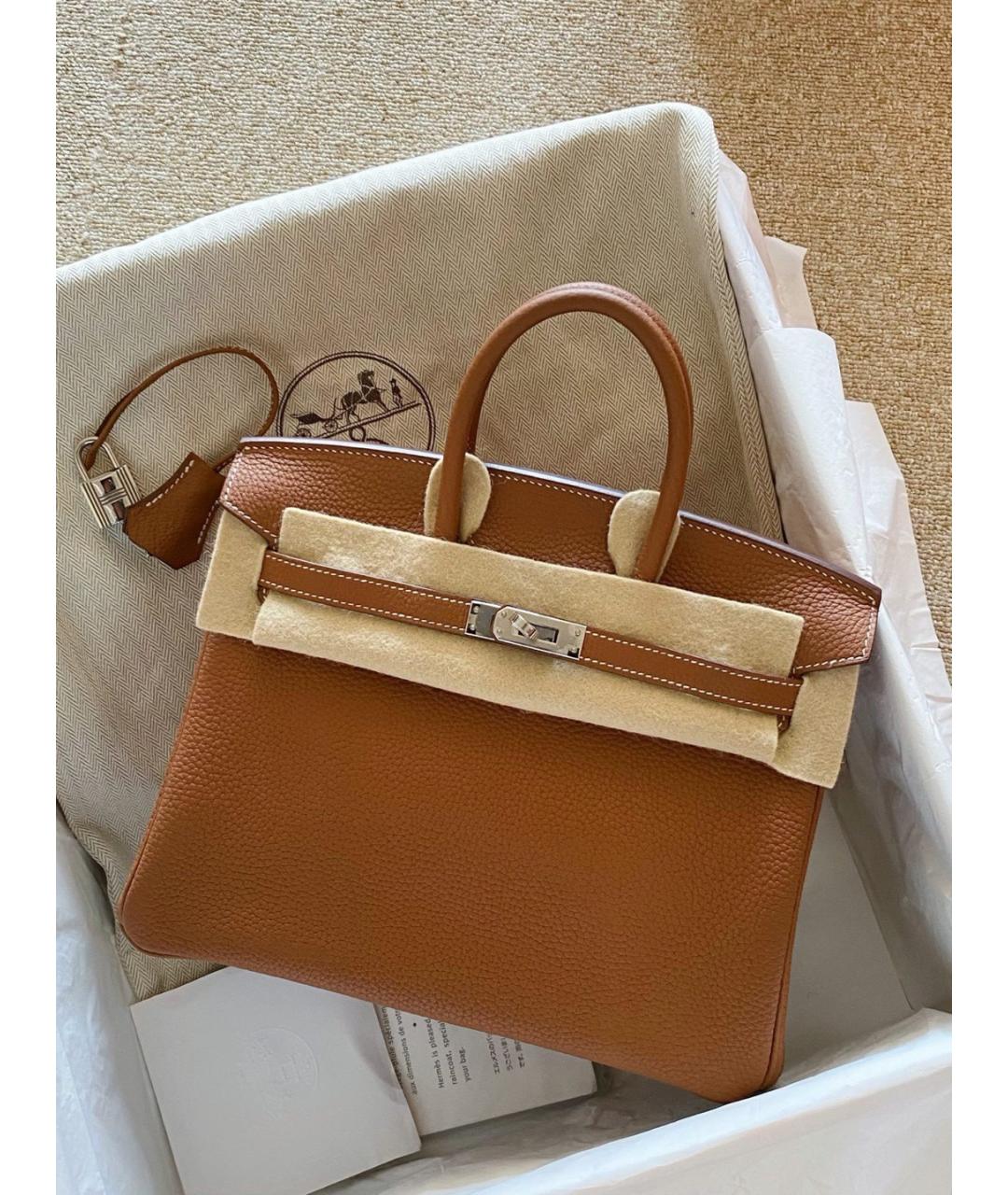 HERMES Коричневая кожаная сумка с короткими ручками, фото 6